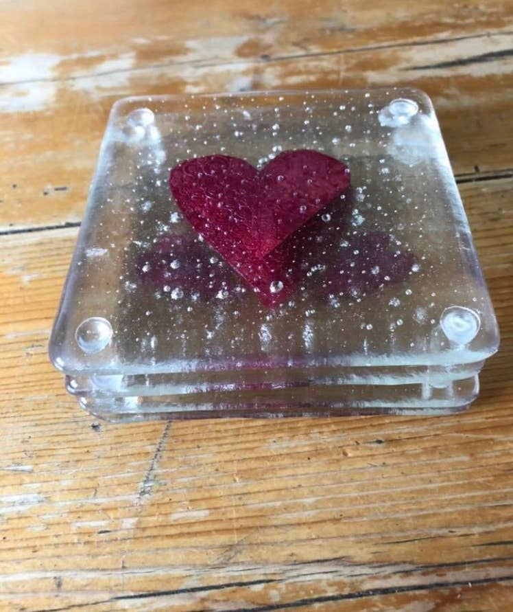 Ally Glass Studio – wholesale Coasters – Fused glass with copper Heart coaster4