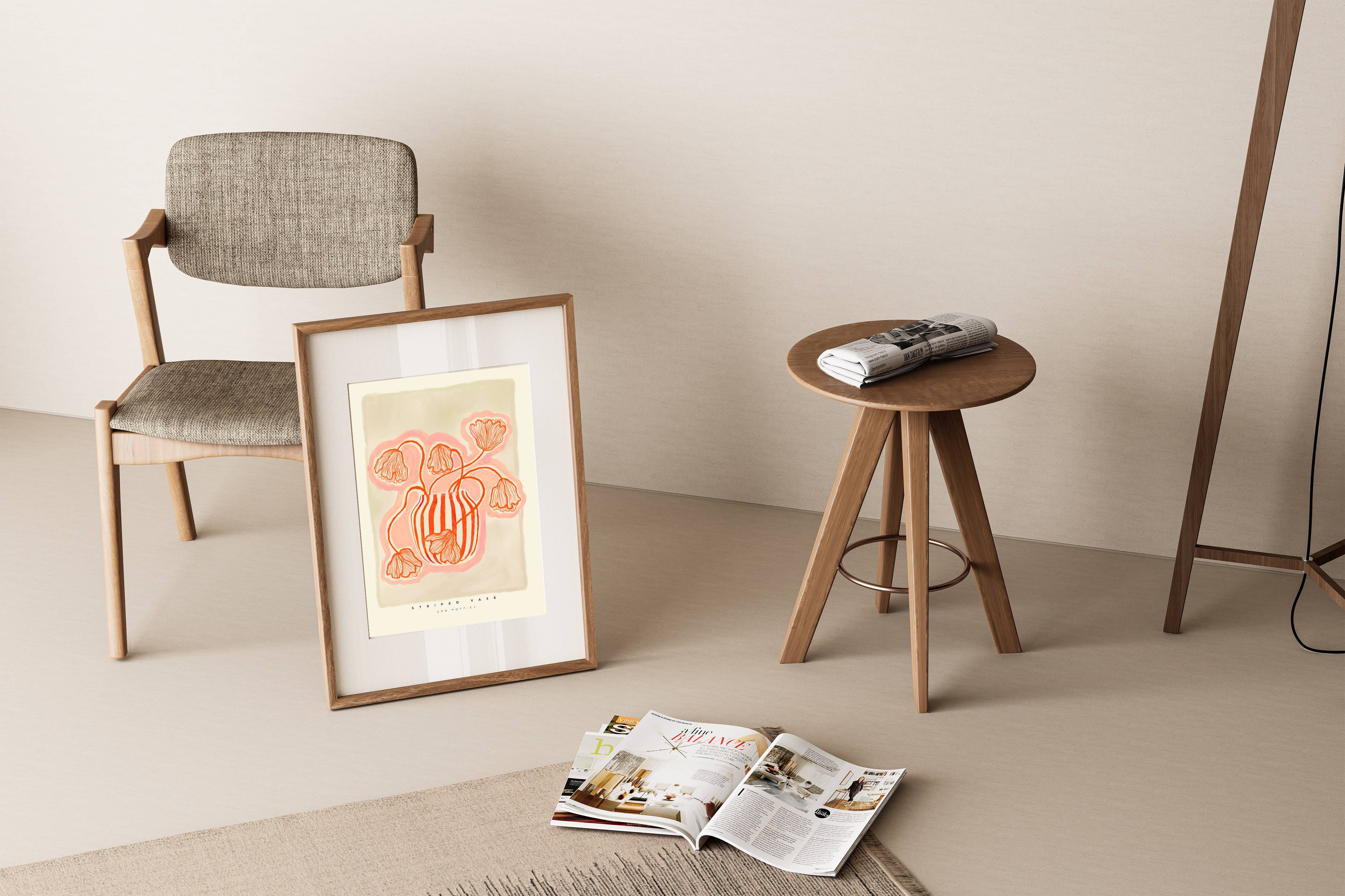 Kate Fox Design – wholesale Konsttryck – Vas Art Print, Rosa med rött tryck, handritad konst, Boho6