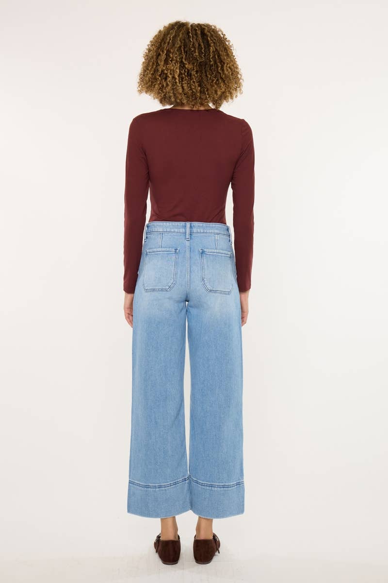 MEDIO APRI PACCHETTO PANTALONI A VITA ALTA CROPPED GAMBA LARGA-KC9400M in vendita all'ingrosso su Faire6