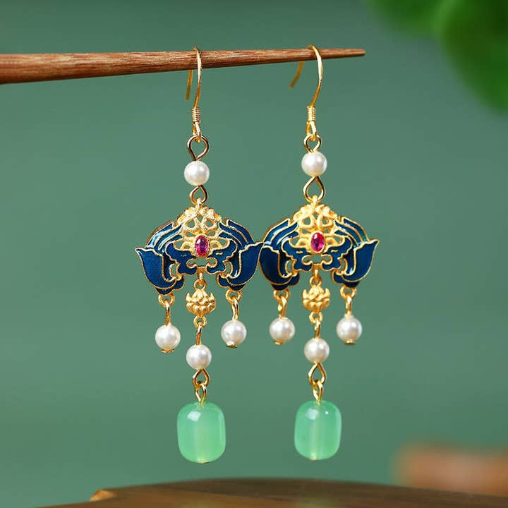 Blessing Fortune Blaue Emaille-Ohrringe für den Großhandel von Bright MacMing