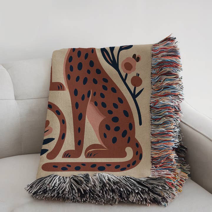 CasaIuliia - Wholesale Throw Blanket - Leopard Garden Woven Throw – Terracotta Graphic Jungle Decor2