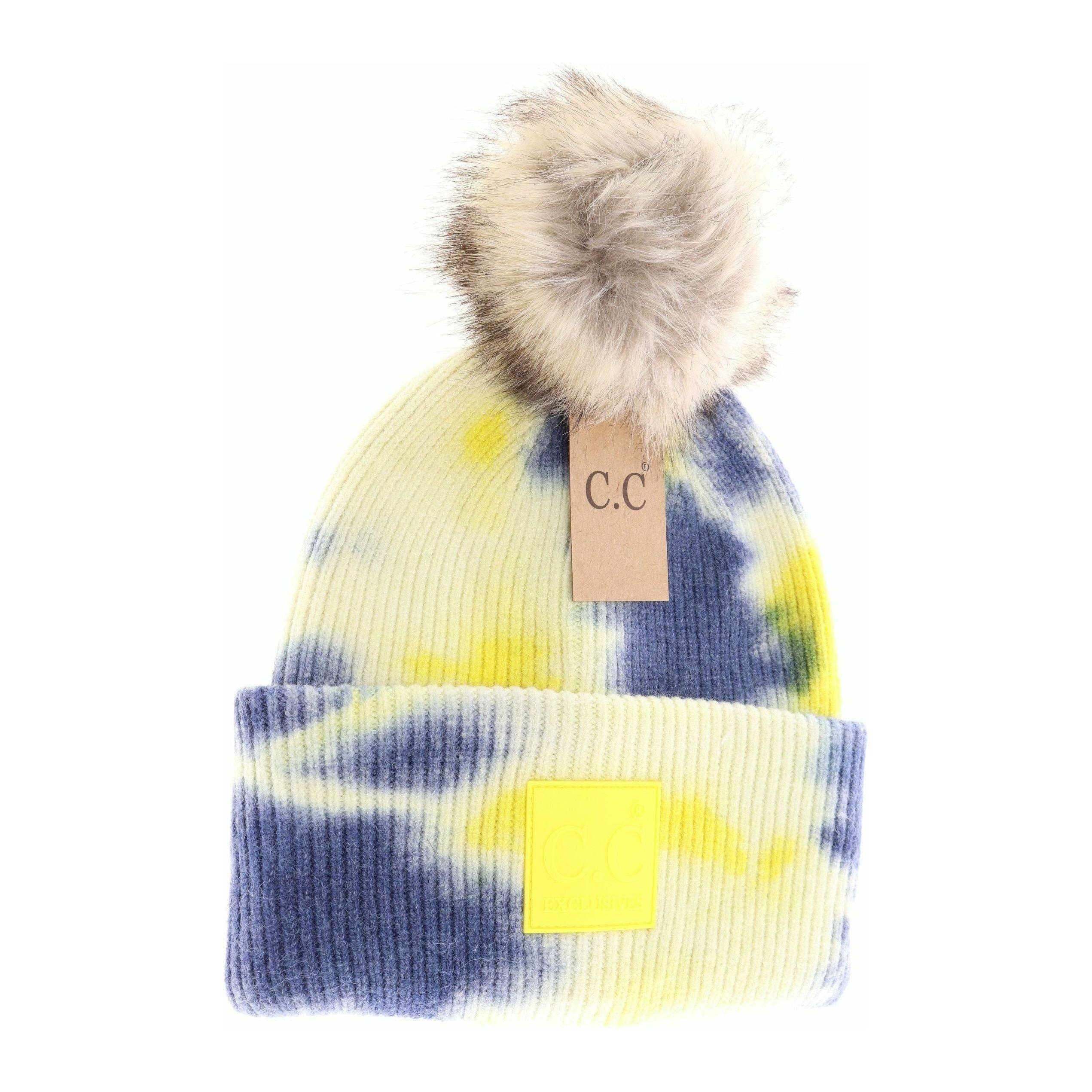 C.C Beanie - Wholesale Beanie - Women's - Tie Dye Fur Pom C.C Beanie HAT7380POM3