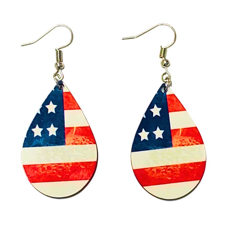 Tear Drop Earrings, American Flag, 4th of July for wholesale by Paxton's One Stop Shop LLC