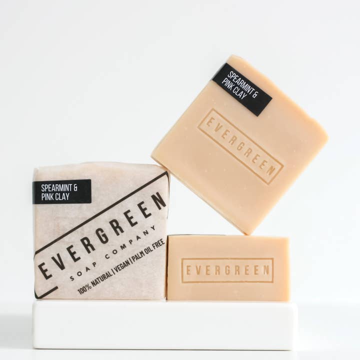 Spearmint & Pink Clay 100% Natural Soap for wholesale by Evergreen Soap Company