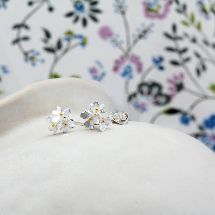 Handmade Sterling Silver Dainty Flower Stud Earrings for wholesale by Banyan Jewellery