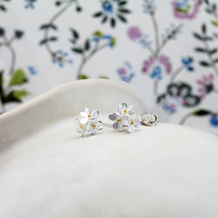 Handmade Sterling Silver Dainty Flower Stud Earrings for wholesale by Banyan Jewellery