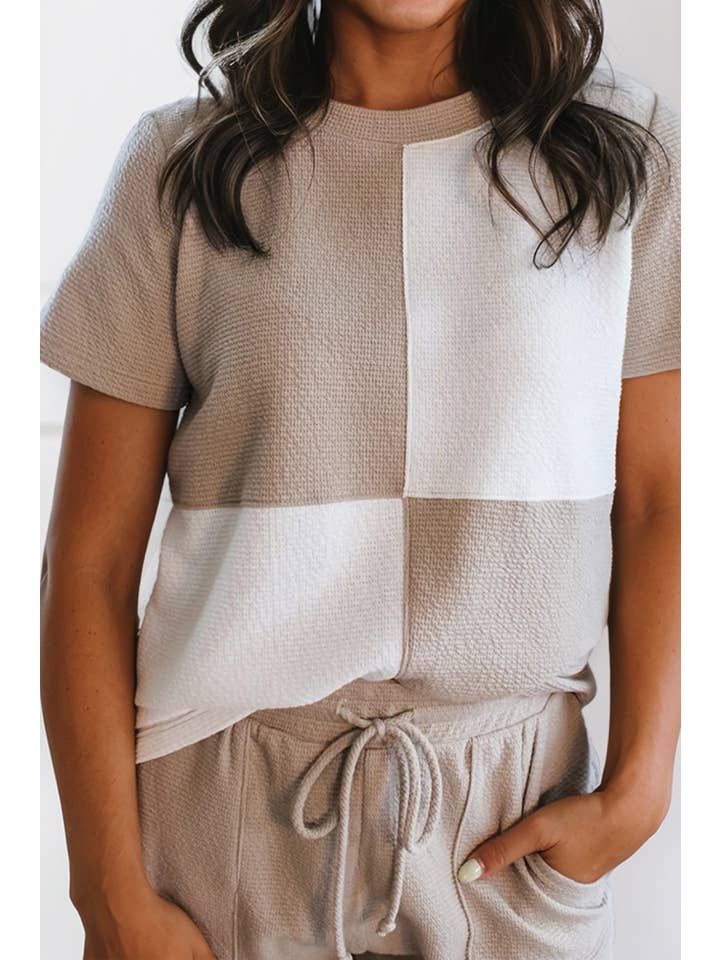 Jet Stream LDC Textured Colorblock Patchwork Tee and Shorts Set for wholesale on Faire