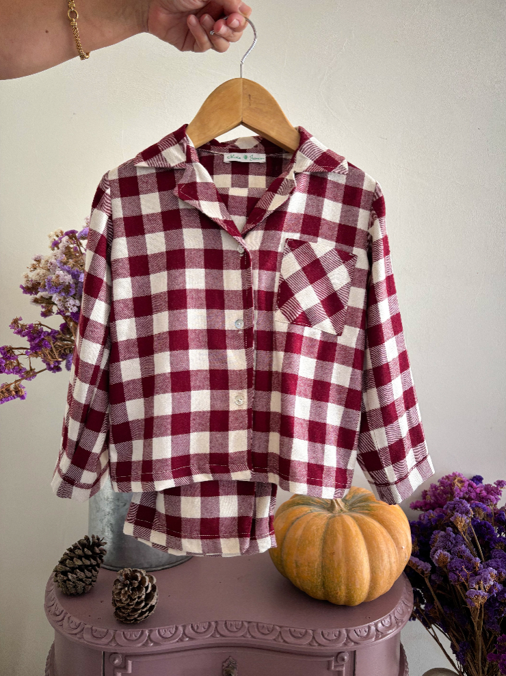 Maria Jasmim Baby & Child - Wholesale Sleepwear Set - Kids - Classic Burgundy Checkered Pajamas1
