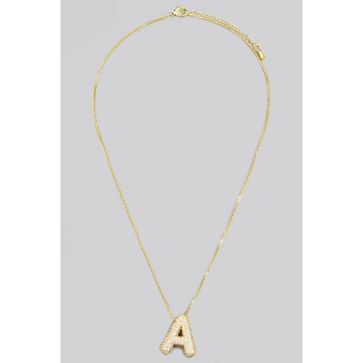 The Looks by Fame Accessories - Wholesale Pendant/Charm Necklace - Pave Bubble Initial Pendant Necklace