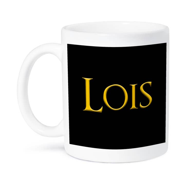 3dRose – wholesale Coffee mug – 3dRose, Lois common well known female name in the USA. Yellow, black amulet, Mug8