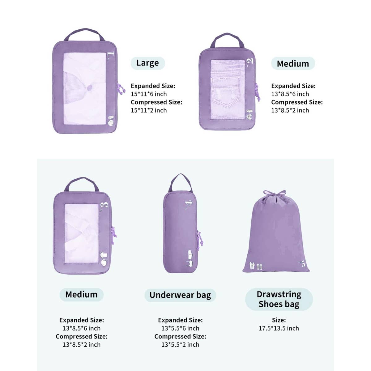 wandf - Wholesale Travel Set - 5 Set Compression Packing Cubes for Suitcases Organiser Bags43