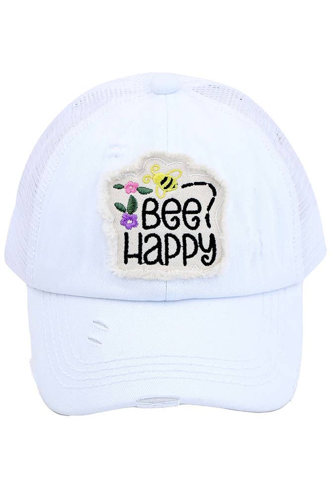 Hana - Wholesale Baseball Cap - Kids - C.C Kids Distressed Bee Happy Patch Pony Cap3