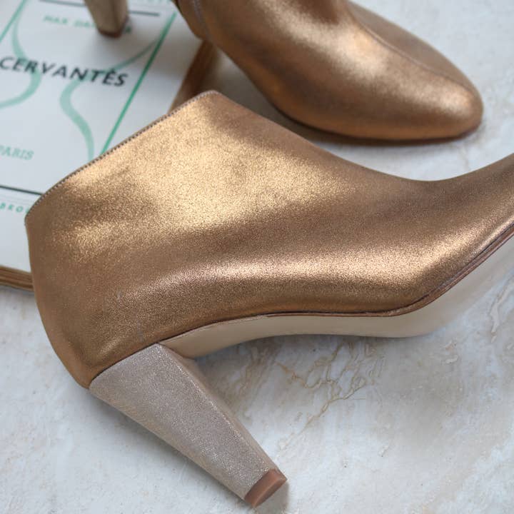 Joséphine Camel Metallic And Gold Lamé Bootie for wholesale by Aymee