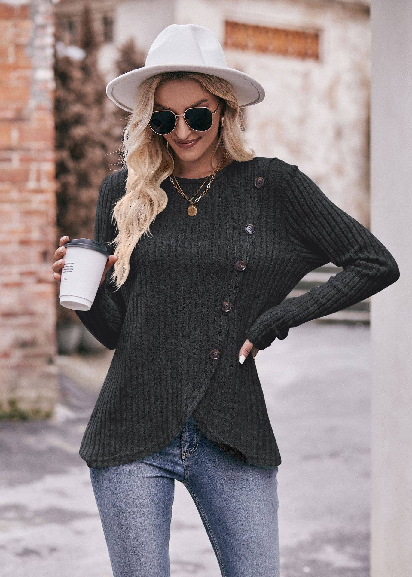 HIDDENBRAND - Wholesale Knit Sweater - Women's - Women's Round Neck Solid Color Sweater25