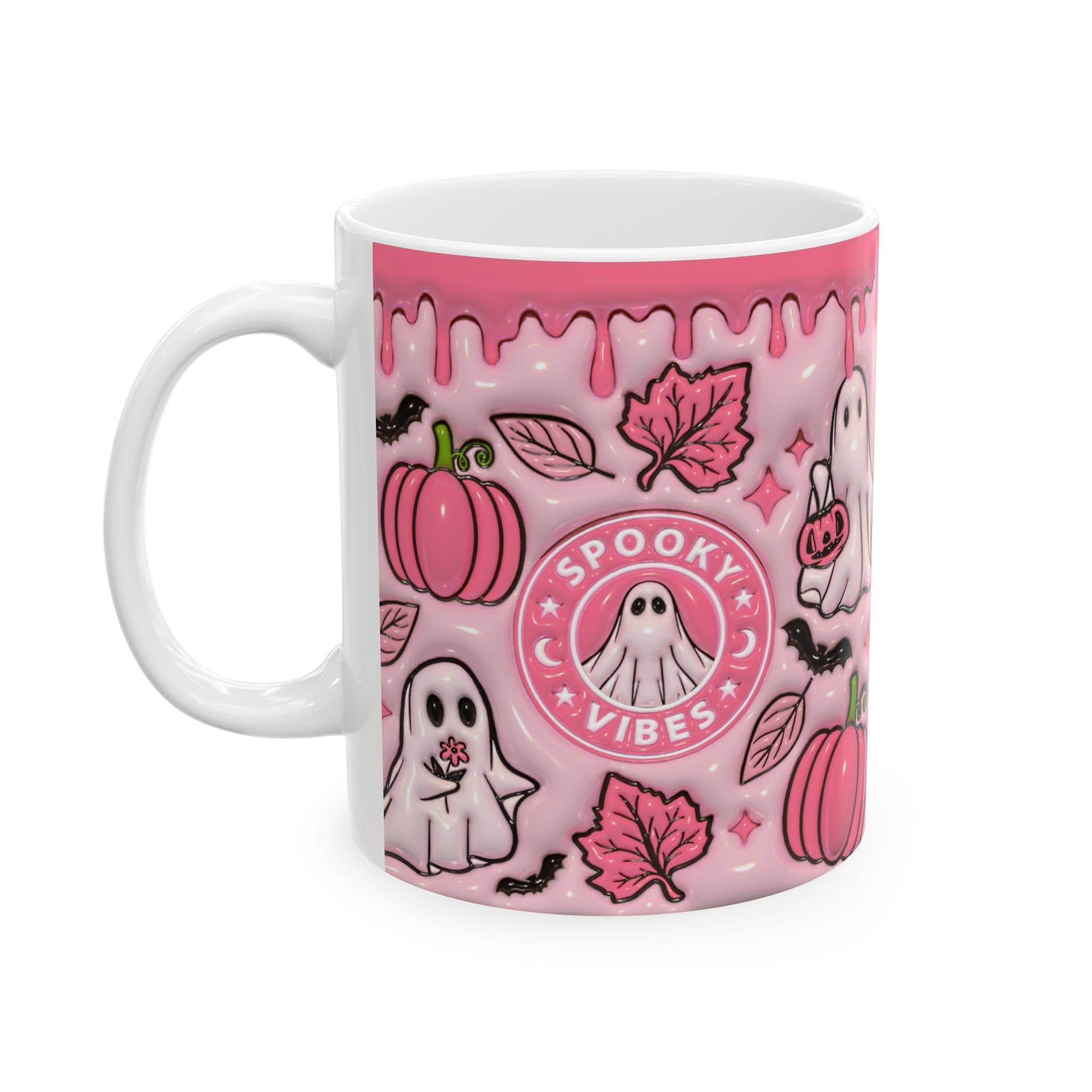 NVC Ecommerce LLC - Wholesale Coffee Mug - Halloween Mug, Spooky Ghost Vibes, Pink Pumpkin Coffee Cup3