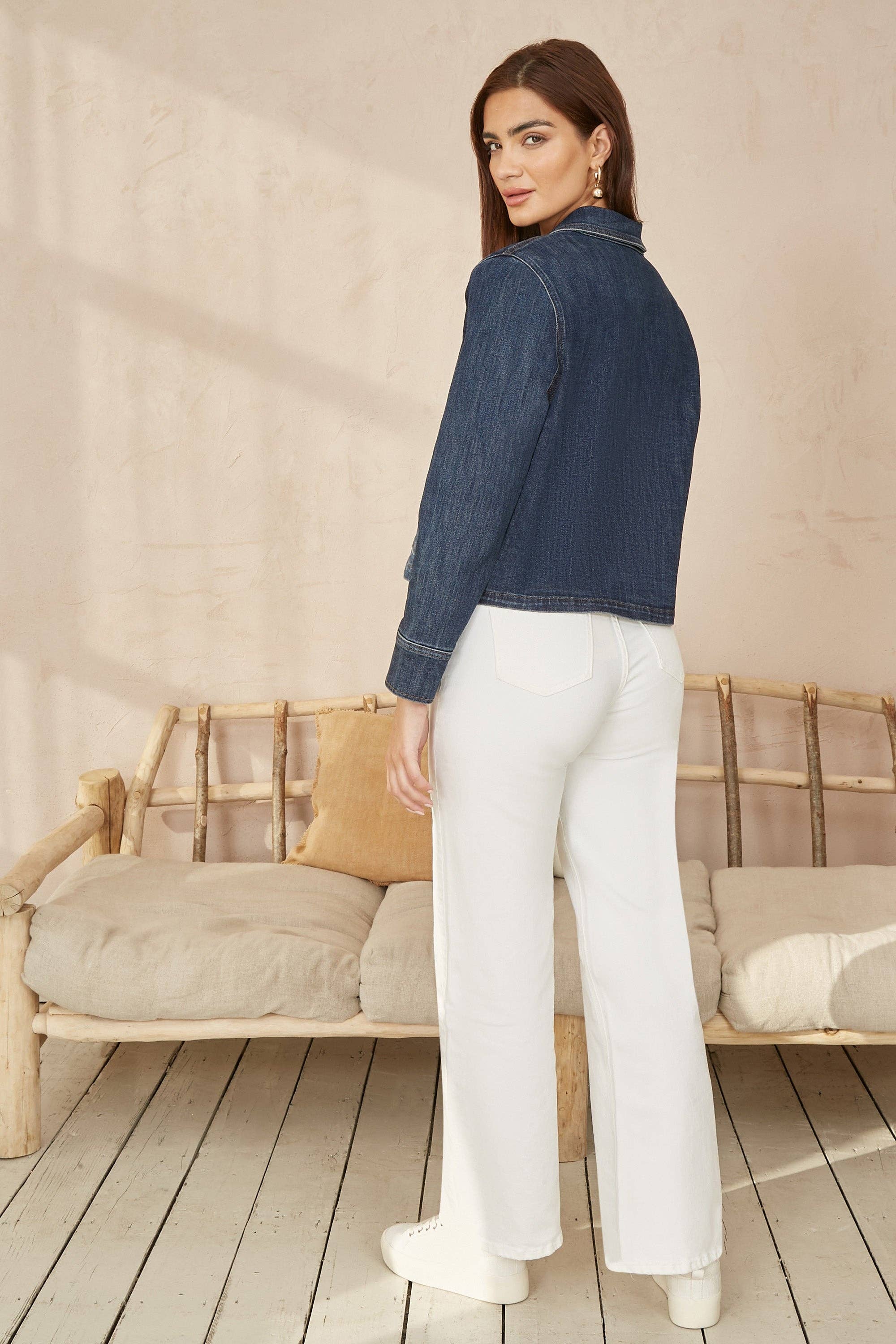 Azul Chaqueta Vaquera Azul Yumi con Bolsillos de Parche de venta al por mayor en Faire2