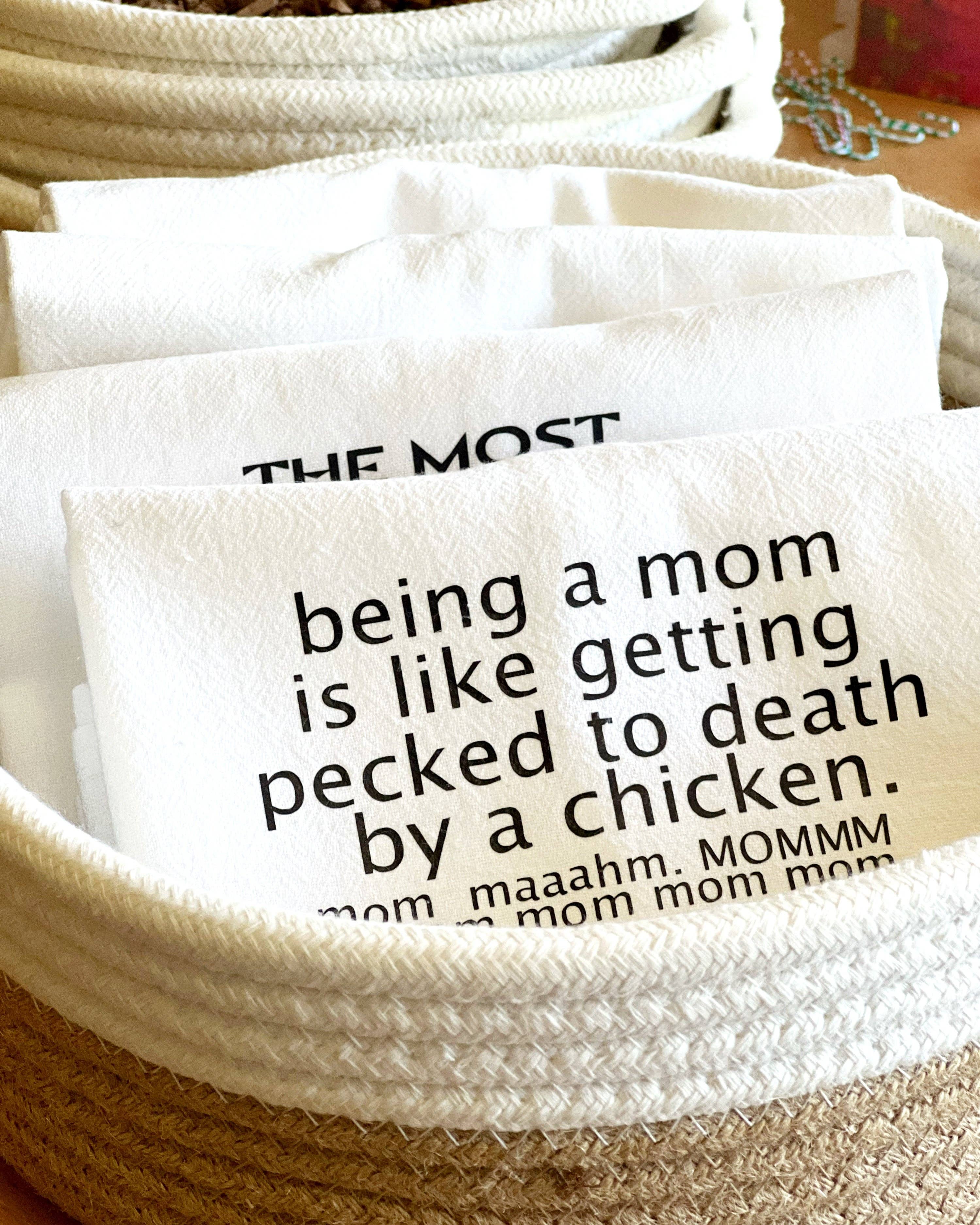 Pretty Clever Words - Wholesale Tea Towel - Being a mom is like being a chicken-fun bar kitchen towel SM3