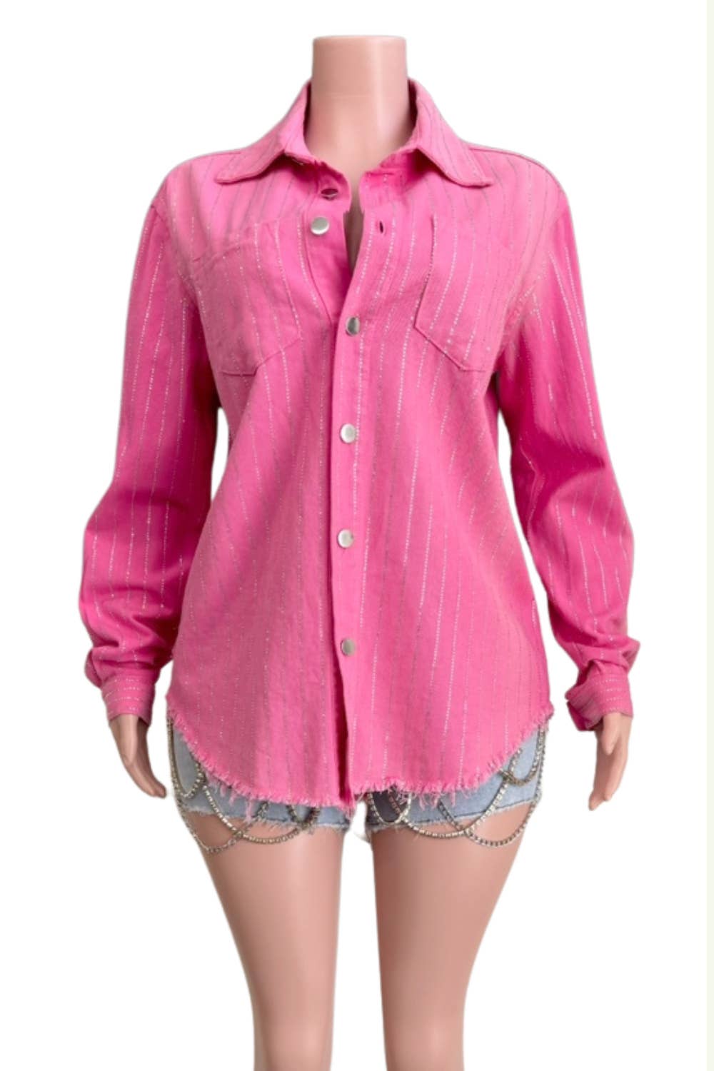 NEWGENS - Vendita all'ingrosso Giacca di jeans - Donna - Camicia a righe con bottoni e strass NT1018B Al lover4