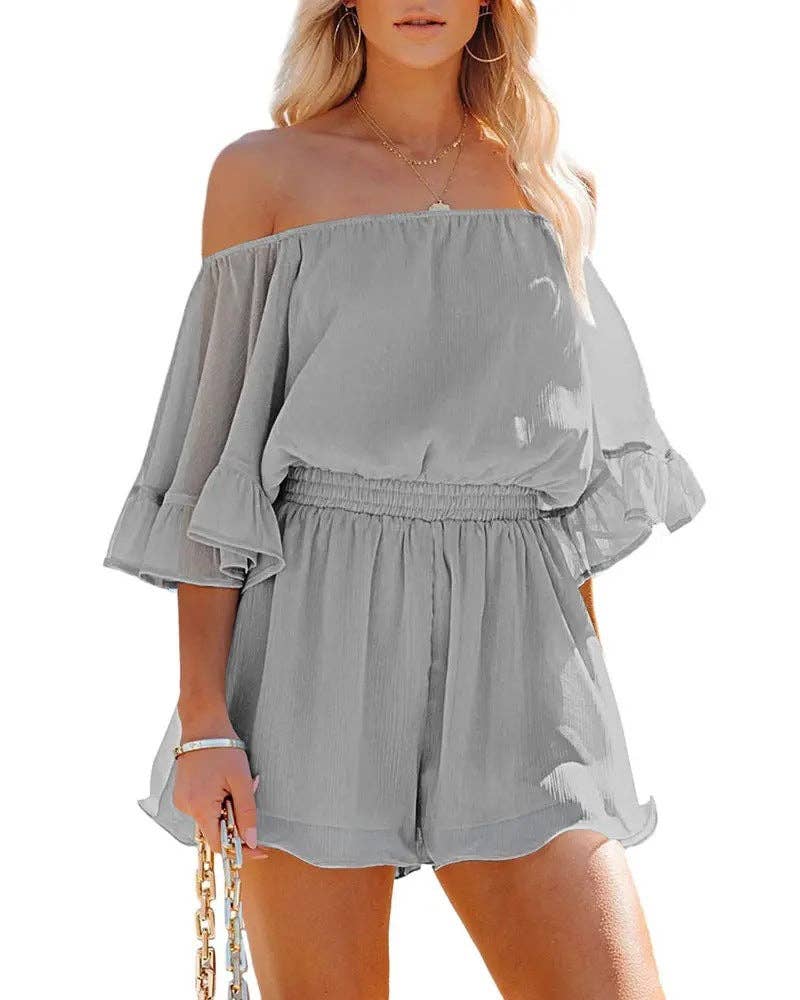 Sweetkama - Wholesale Romper - Women's - Ladies Off Shoulder Short Sleeves Daily Romper 13638