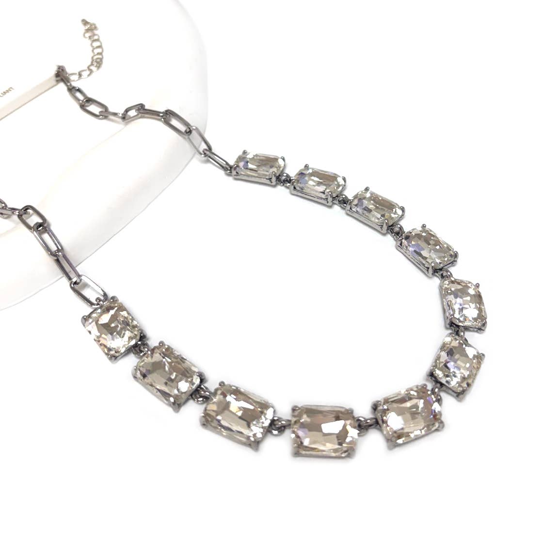 StarryNYC - Wholesale Link & chain necklace - Rectangle Crystal Glass Linked Statement Chain Necklace 18