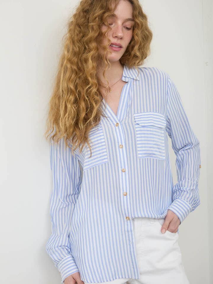 STRIPE COLLARED BUTTON DOWN LIGHTWEIGHT SHIRT for wholesale by MINE