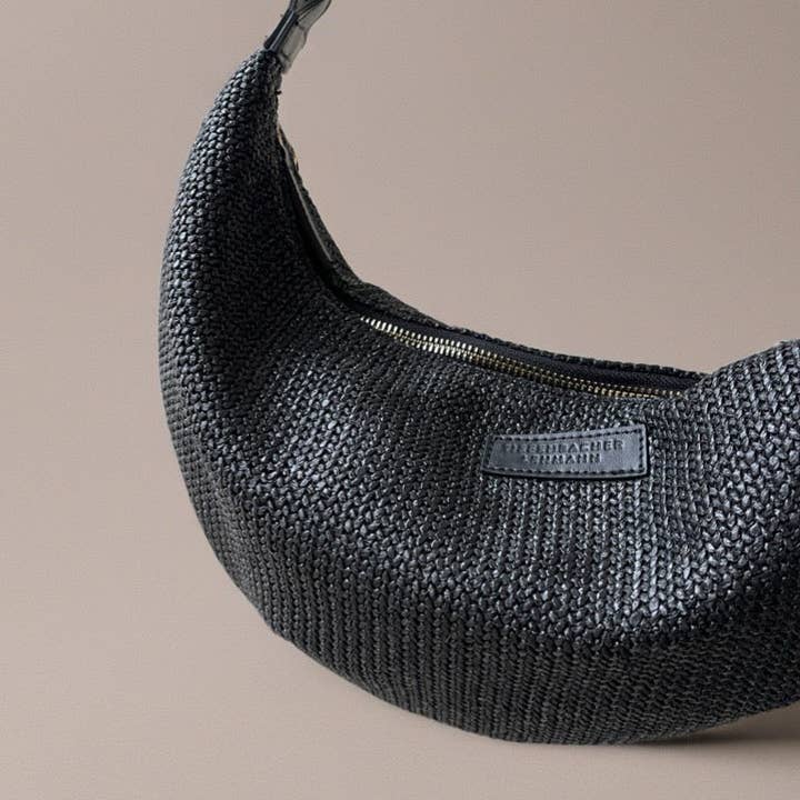 TIEFENBACHER LEHMANN - Wholesale Crossbody Bag - Women's - MOON BAG black raffia - black silver2