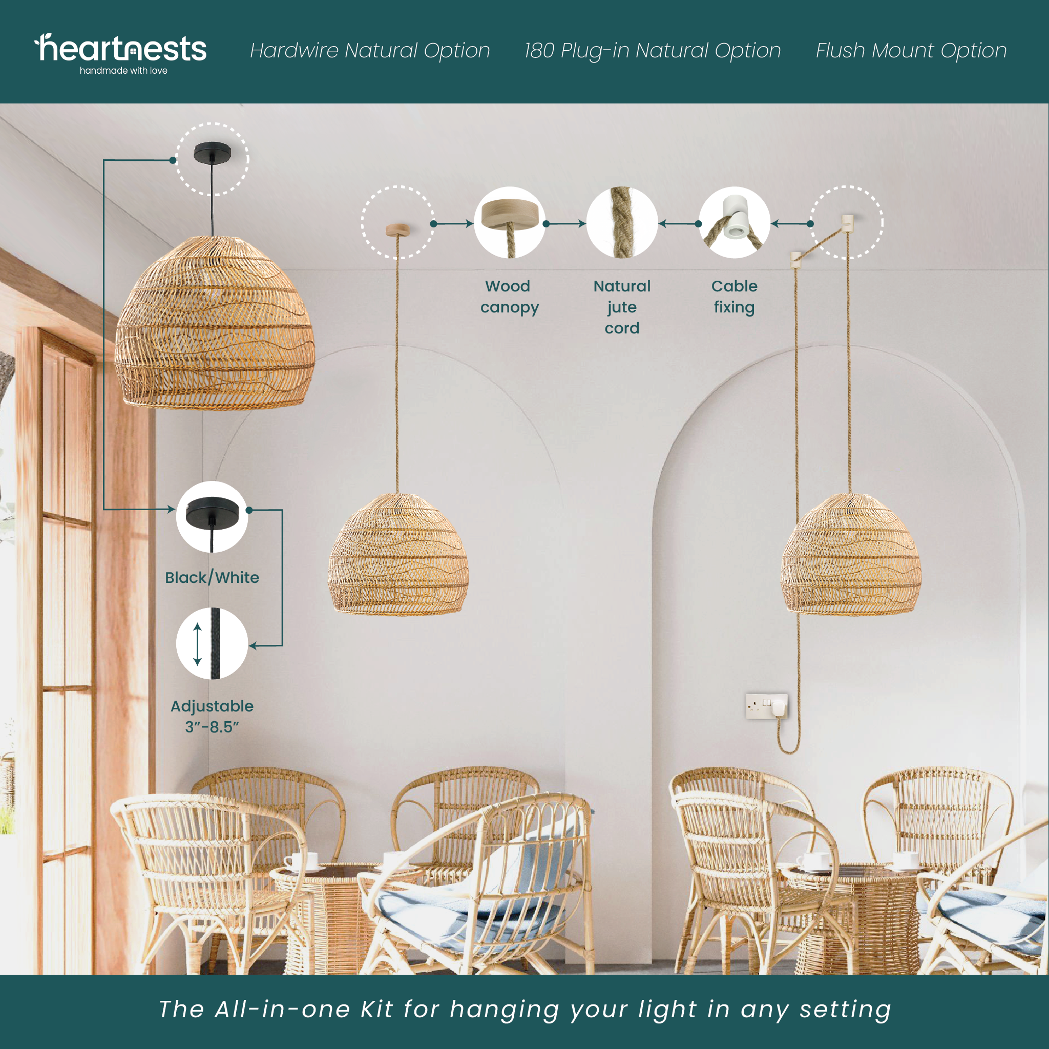 heartnests - Vendita all'ingrosso Lampadario/lampada a sospensione - Lampada a sospensione Baleria in rattan11
