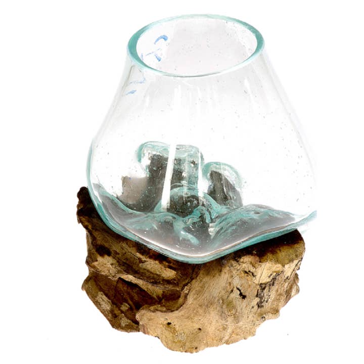 Ekstra Lille Glas Skål På Drivtømmer/Hver Forskellig for engroshandel hos Moksha Imports