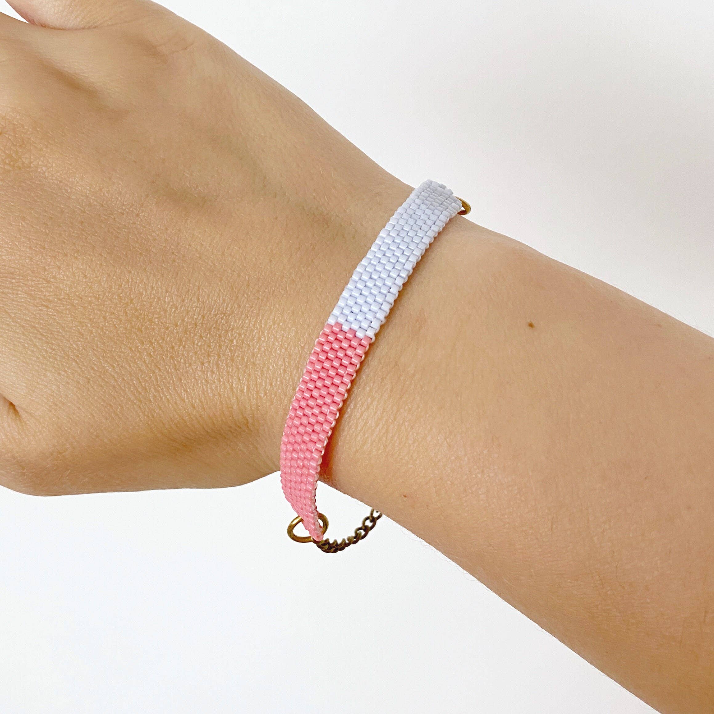 Loela - Wholesale Beaded bracelet - Seed Bead Colour Block Bracelet - Pale Grey and Pink1