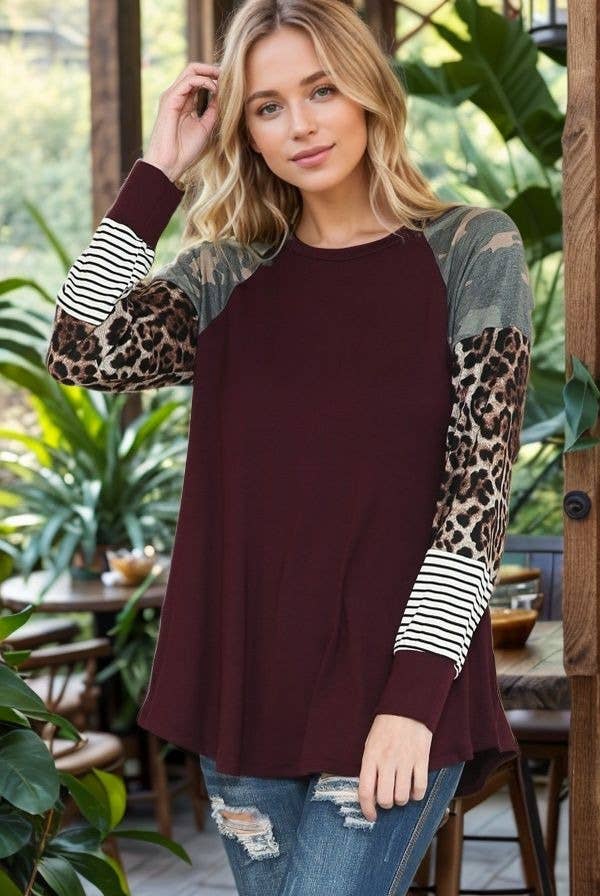 Burgundy Apparel - Wholesale Tunic - Women's - SOLID TUNIC TOP WITH CONTRAST SLEEVES1