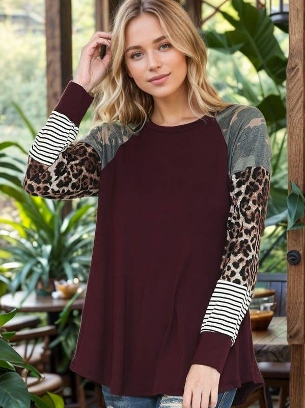 Burgundy Apparel - Wholesale Tunic - Women's - SOLID TUNIC TOP WITH CONTRAST SLEEVES1