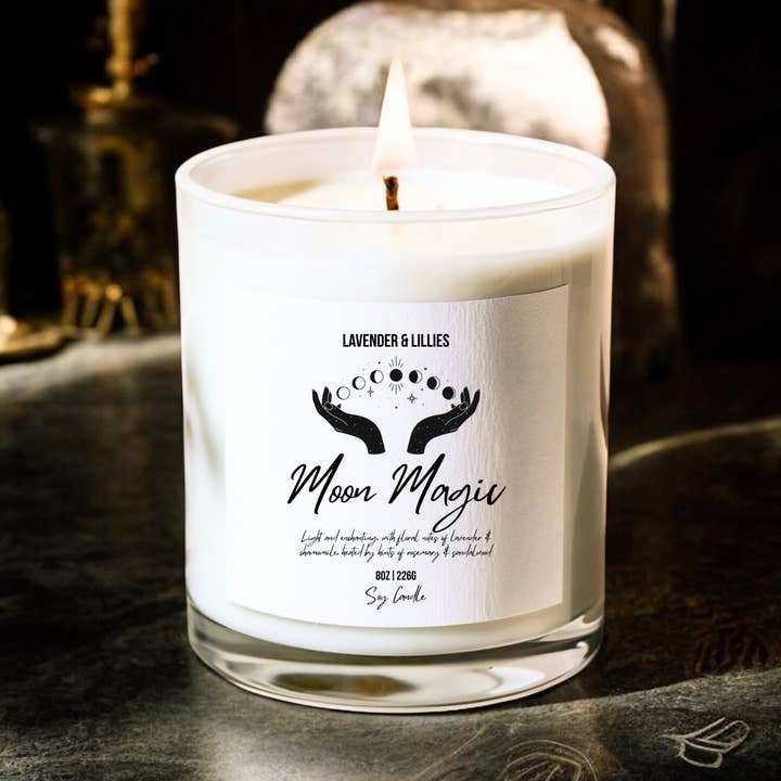 Magia de la Luna - Vela de Soja - Vaso de Vidrio Transparente de 8oz para venta al por mayor de Lavender & Lillies