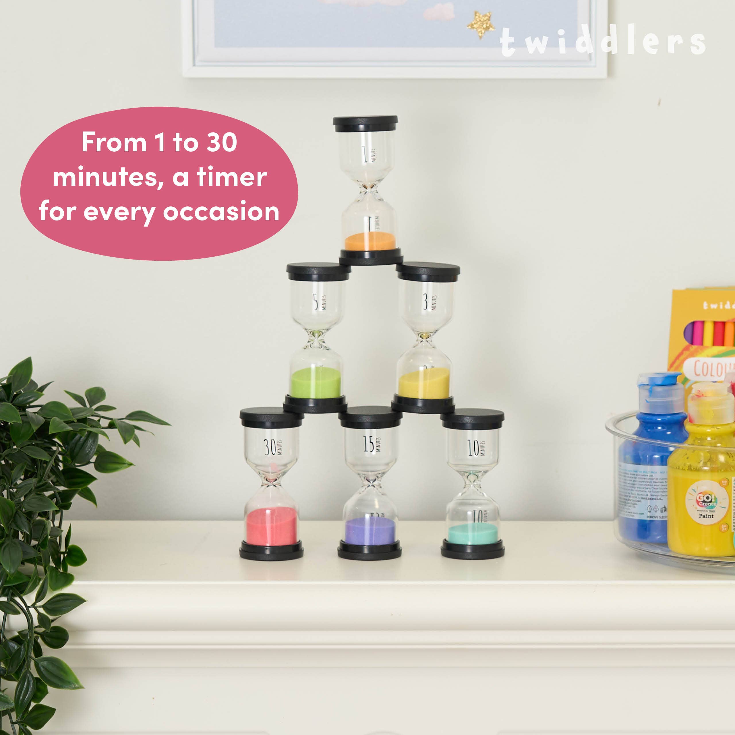 The Twiddlers - Wholesale Timer - 6 Sand Hourglass Clock Timers - 1,3,5,10,15 & 30 Minutes2
