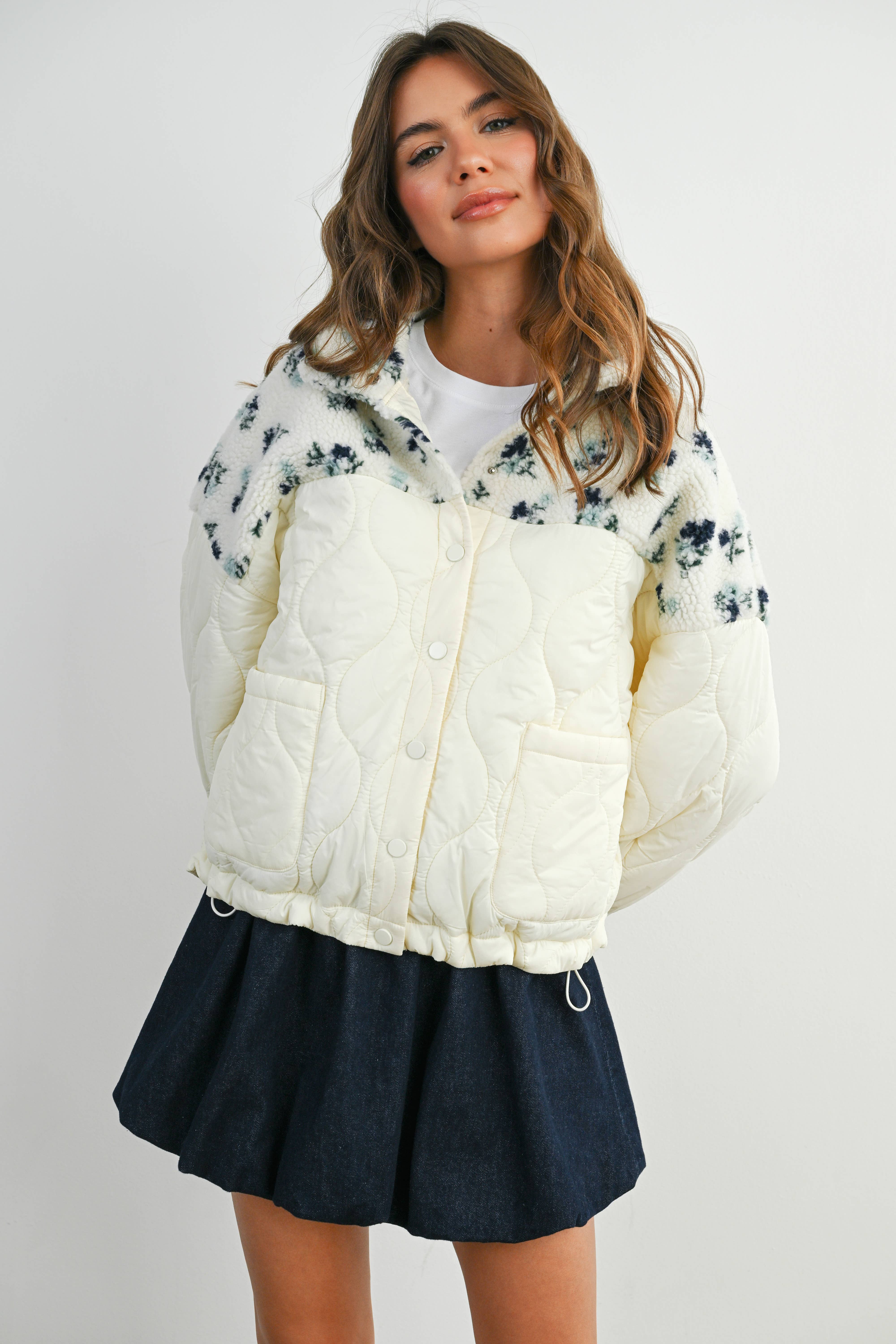 BUTTERMELON - Vente Veste – femme - Veste matelassée à manches longues à fleurs - BMJ785821