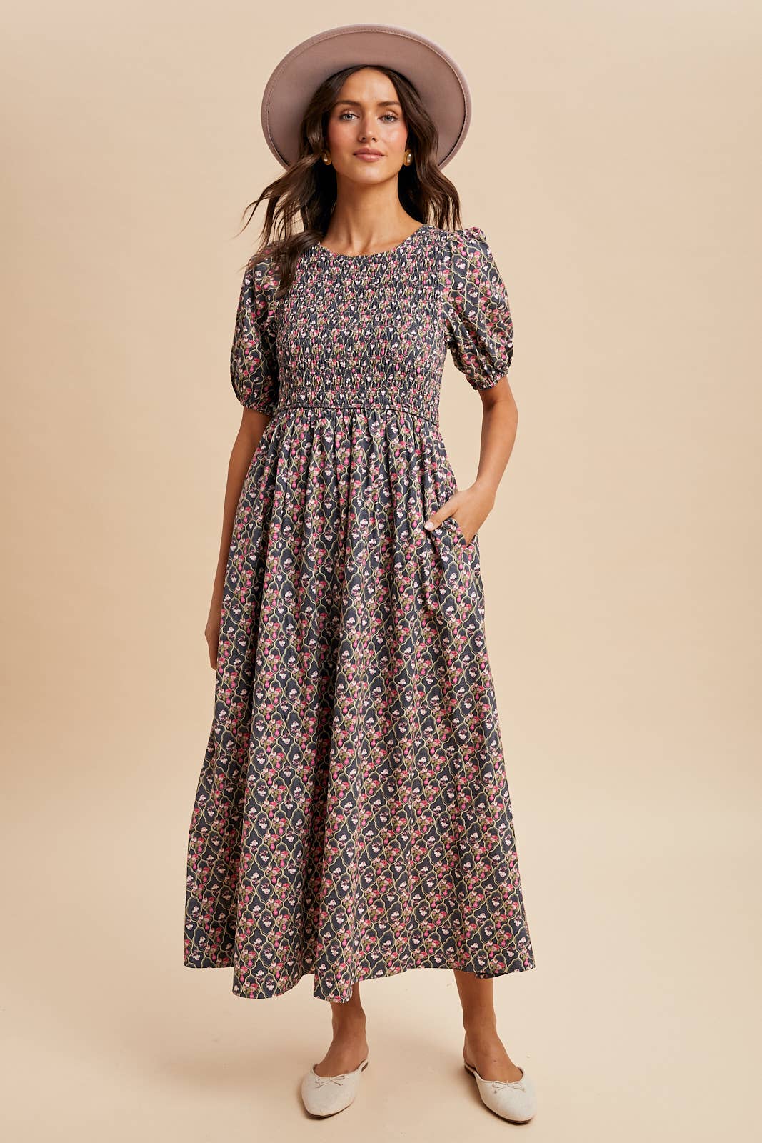 In Loom - Wholesale Dress - Women's - SMOCKED COTTON FLORAL MAXI DRESS3