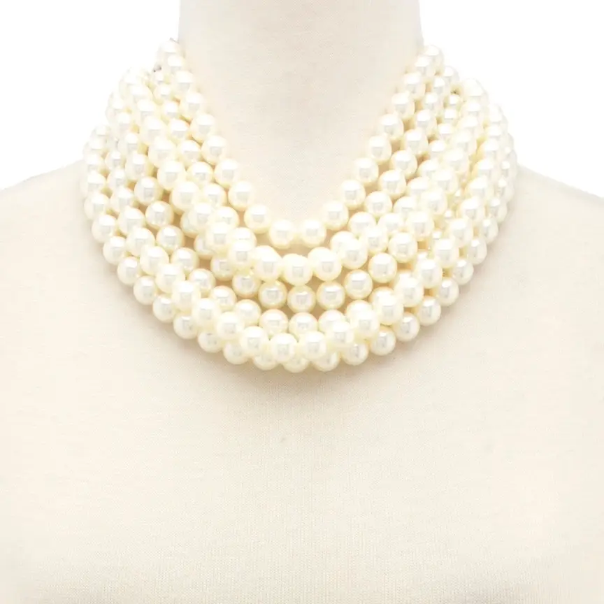 anbfashion - Vente Collier de perles - * COLLIER SUPERPOSÉ À PERLES ÉPAISSES. Col en similicuir aimanté10