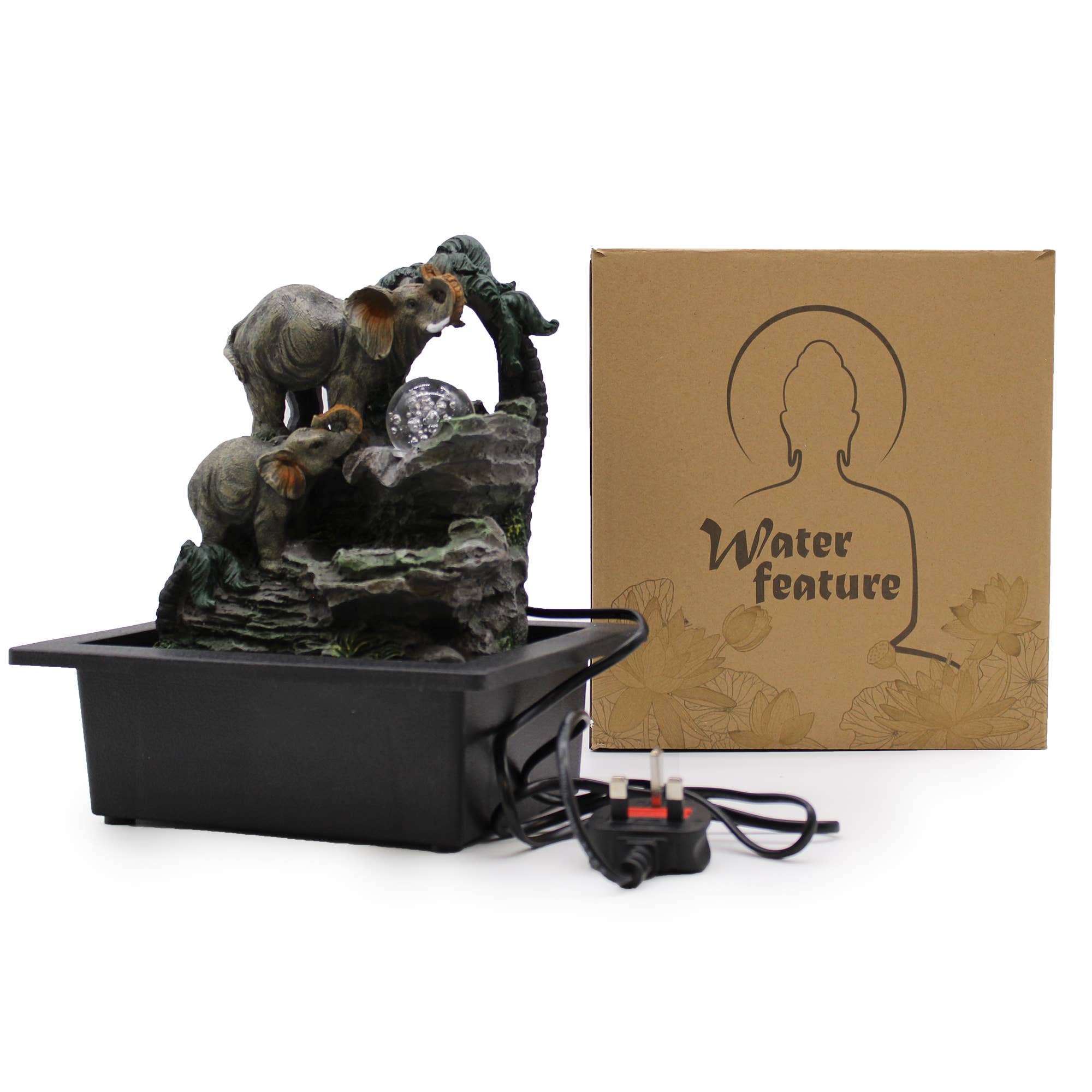 Ancient Wisdom – wholesale Decorative tabletop object – Water Feature - Elephant Family - 30cm2