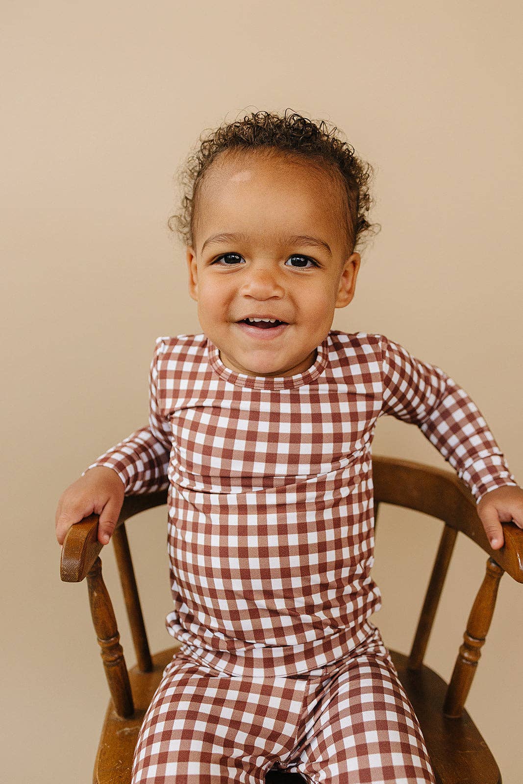 Lucky Panda Kids - Wholesale Lounge Set - Kids - Bamboo Two Piece Set | Chocolate Gingham2