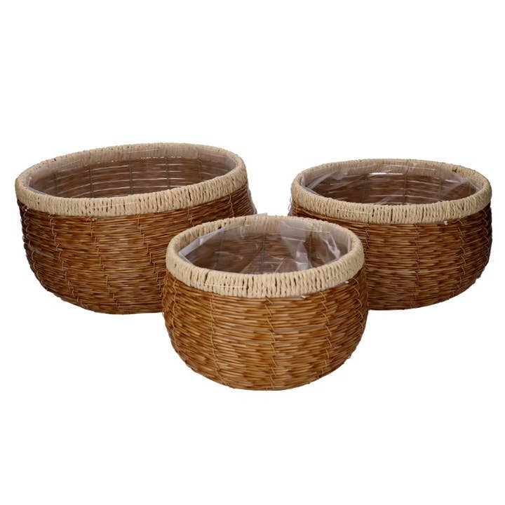 Polyrattan Plant Holder 1-3 Natural RoundCM Ø29h16 for wholesale on Faire3