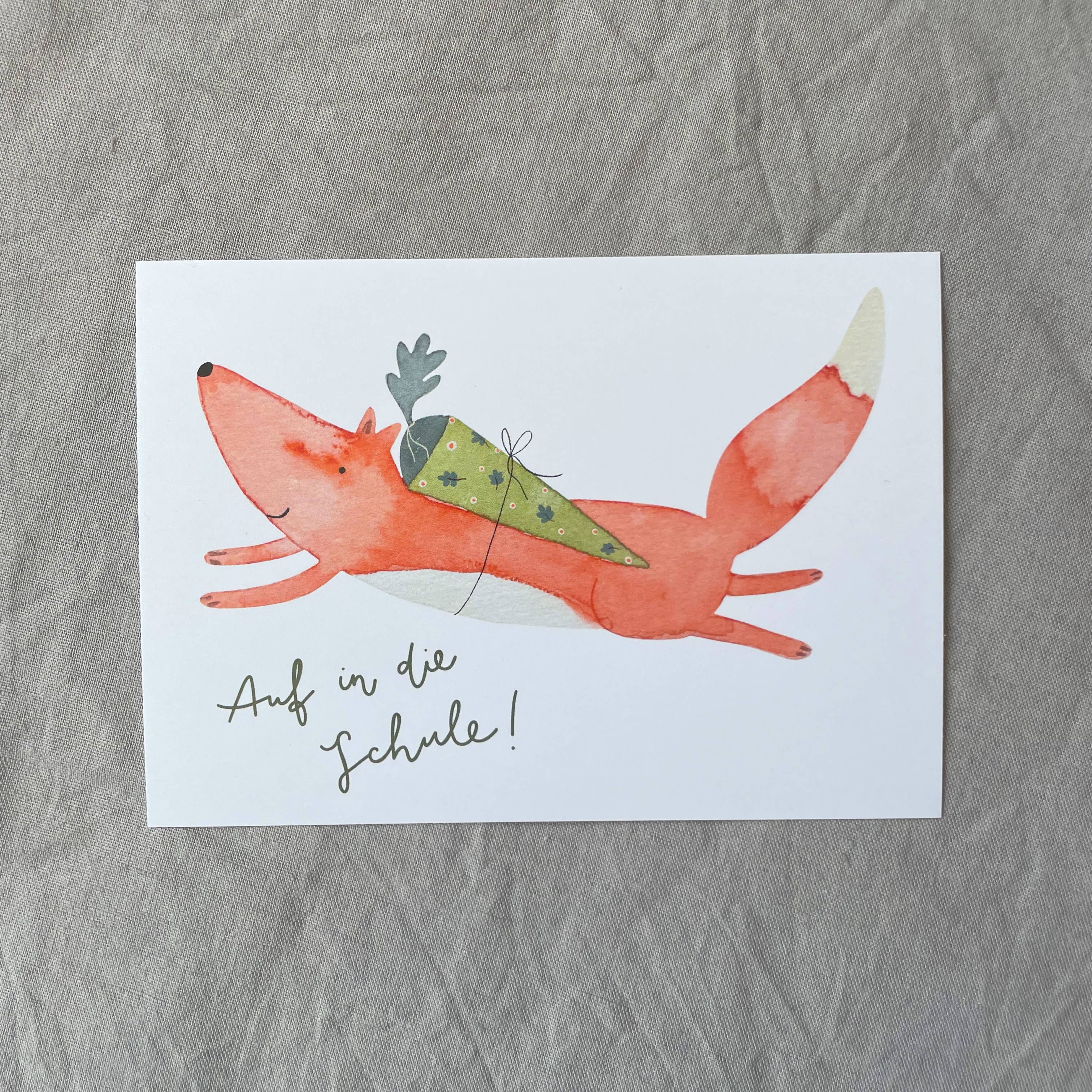 Hannahs Firlefanz - Wholesale Postcard - Card for school enrollment fox, school bag3