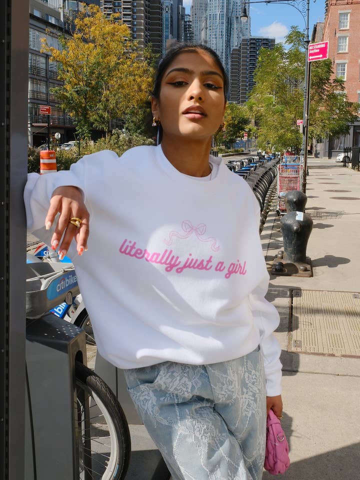 White Literally Just A Girl Graphic Sweatshirt for wholesale on Faire