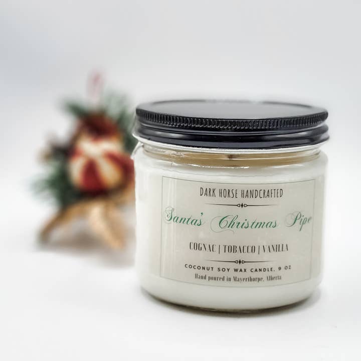 Dark Horse Handcrafted - Wholesale Jar/Filled Candle - Santa's Christmas Pipe - Natural Coconut Soy Candle