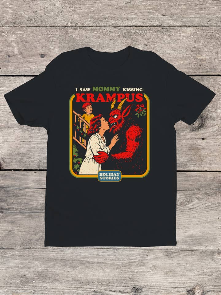 Mommy Kissing Krampus Holiday Humor Men's T-Shirt for wholesale by Swift Retail