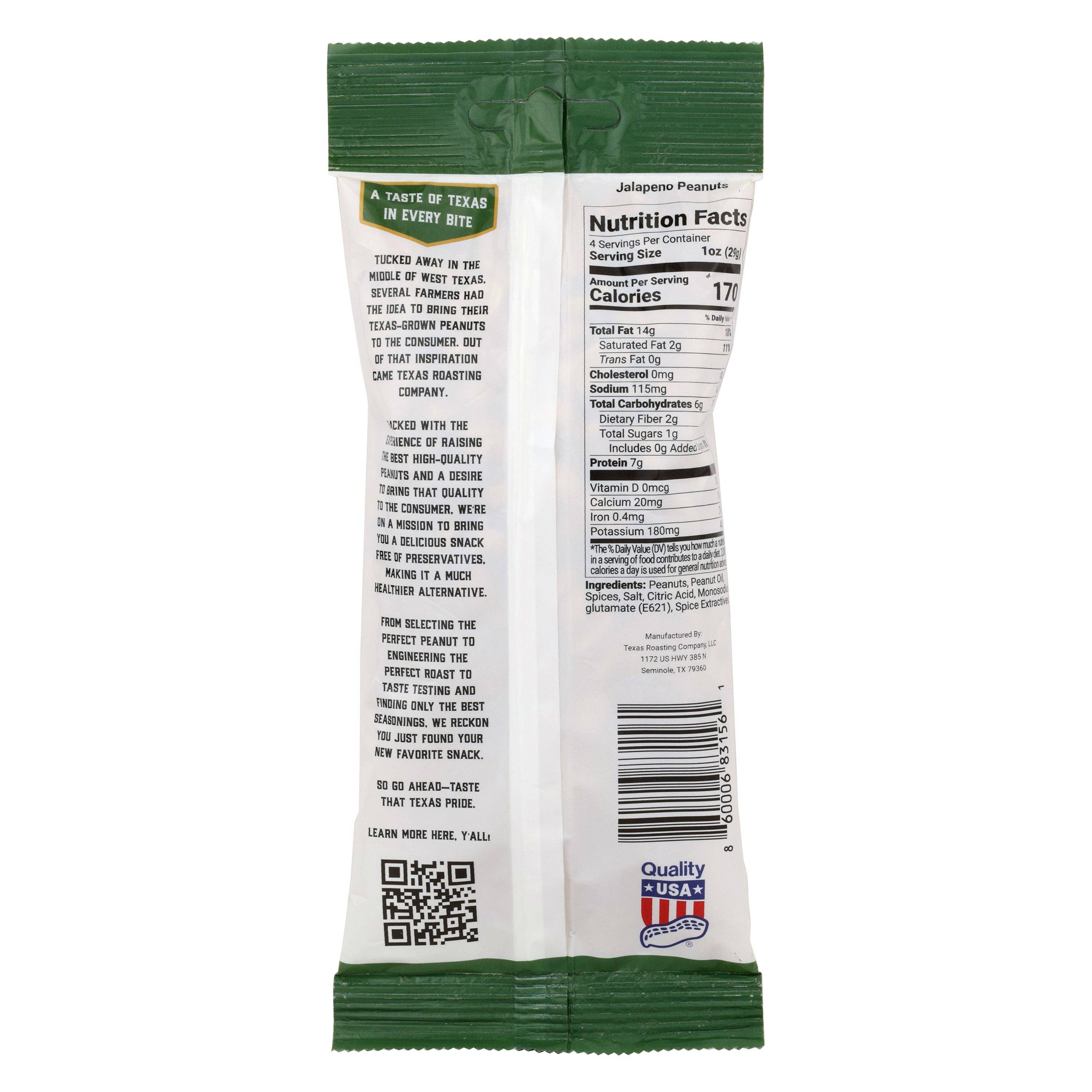 Texas Roasting Company – Großhandel Nüsse – Jalepeno Erdnüsse 4oz (Karton mit 12)1