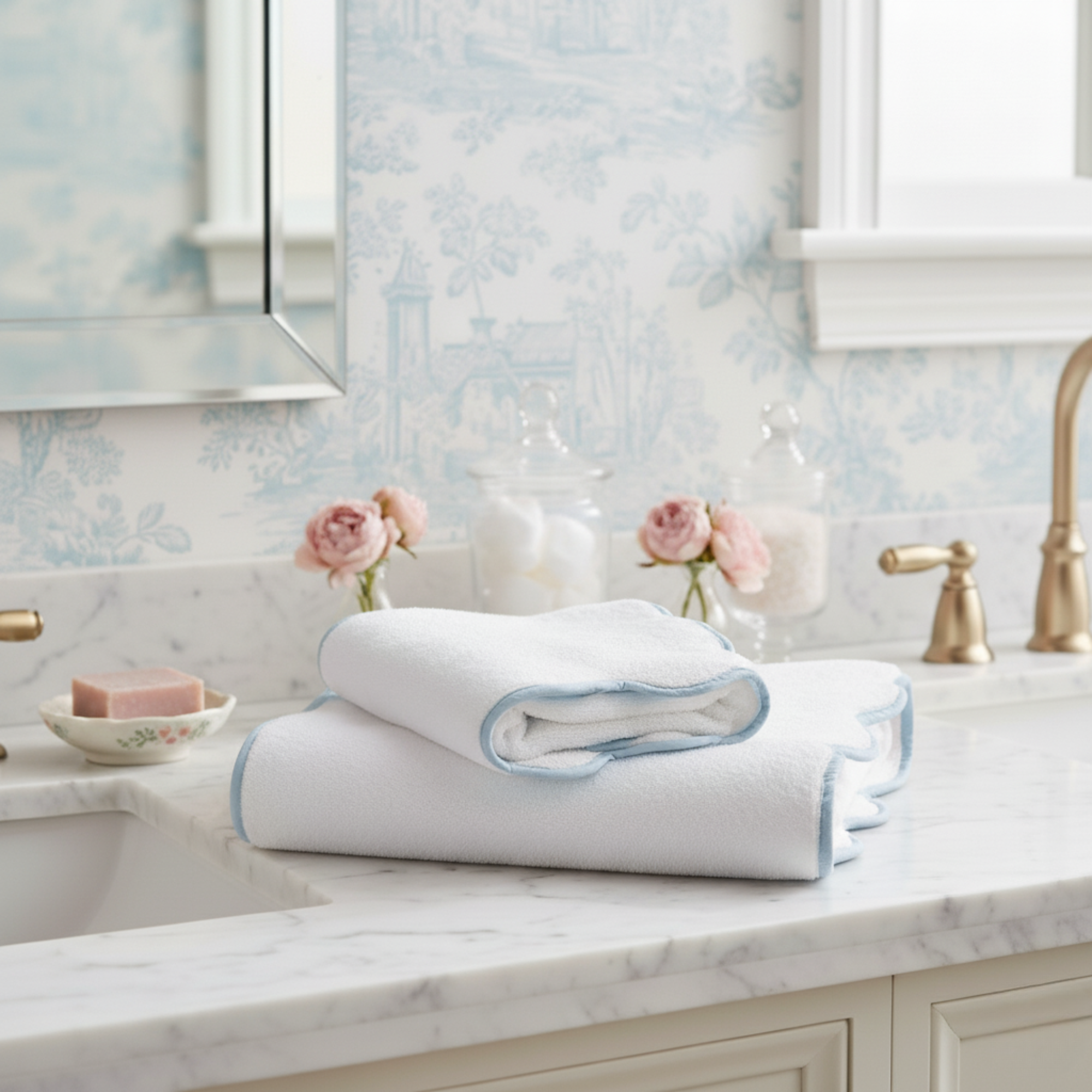 Lotus Linen – wholesale Badrumsmatta – Lyxig badrumsmatta i bomull med kammusselkanter115