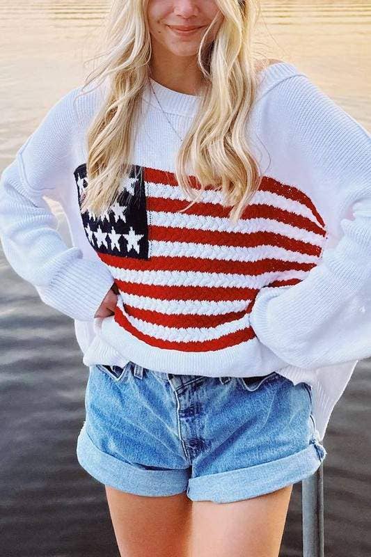 Queen Fashion - Wholesale Knit Sweater - Women's - us flag knitted sweater10