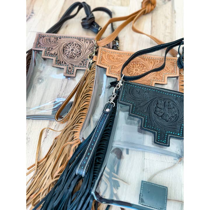 Boho Ranch Shop - Wholesale Crossbody Bag - Women's - SHAYNE LARGE - Hand Tooled Clear Crossbody Concert bag