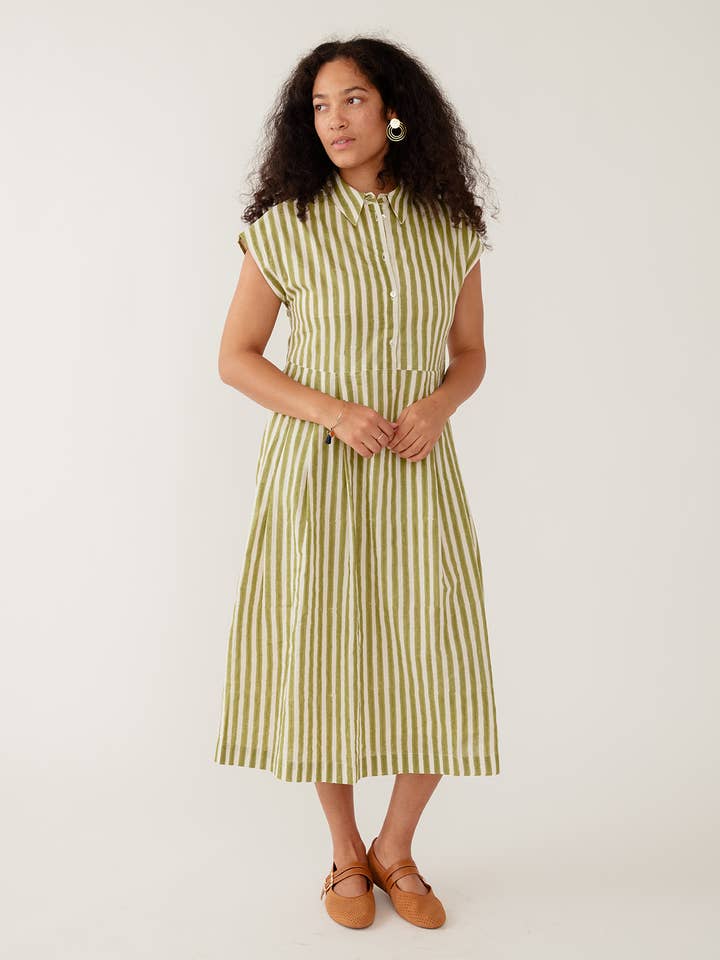 Emily Dress Green Stripe for wholesale by Mata Traders