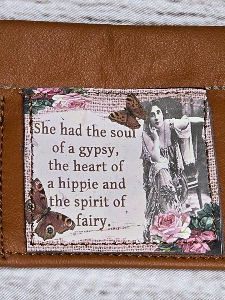 Heart of a Gypsy Hinged Coin Holder Reclaimed Leather for wholesale by Old Bagzz