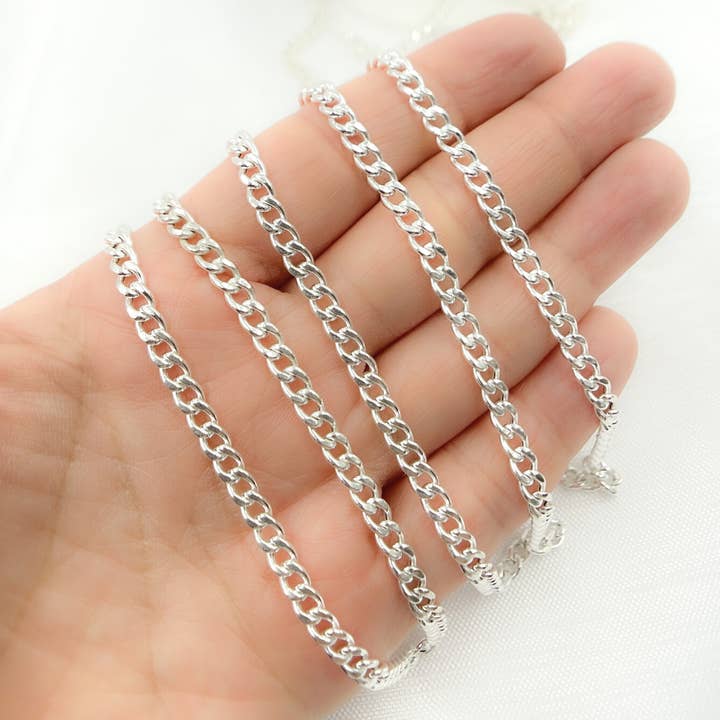 V43SS. 925 Sterling Silver Curb Round Link Chain for wholesale by Jewels & Chains